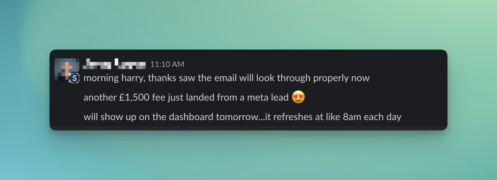 £1,500 fee from a single Meta lead